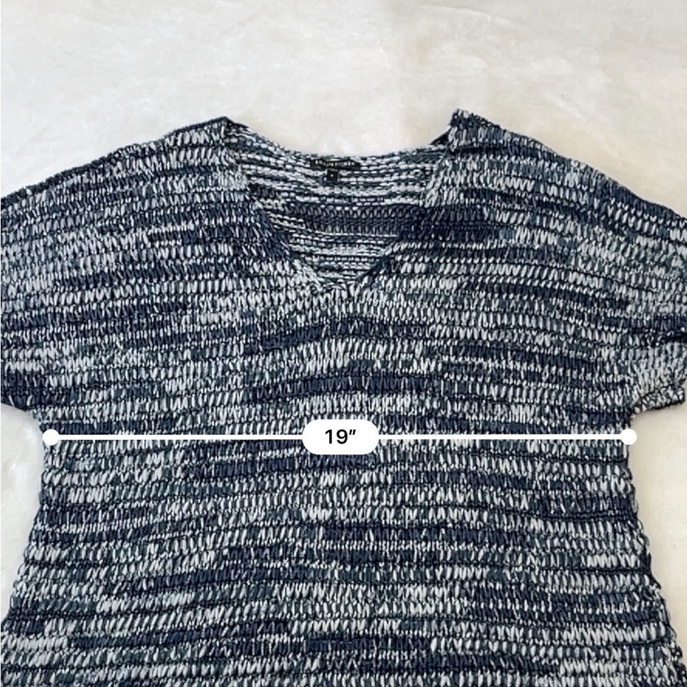Eileen Fisher Open Knit Blue White Short Sleeve Top Size L Cotton Blend - Picture 6 of 15